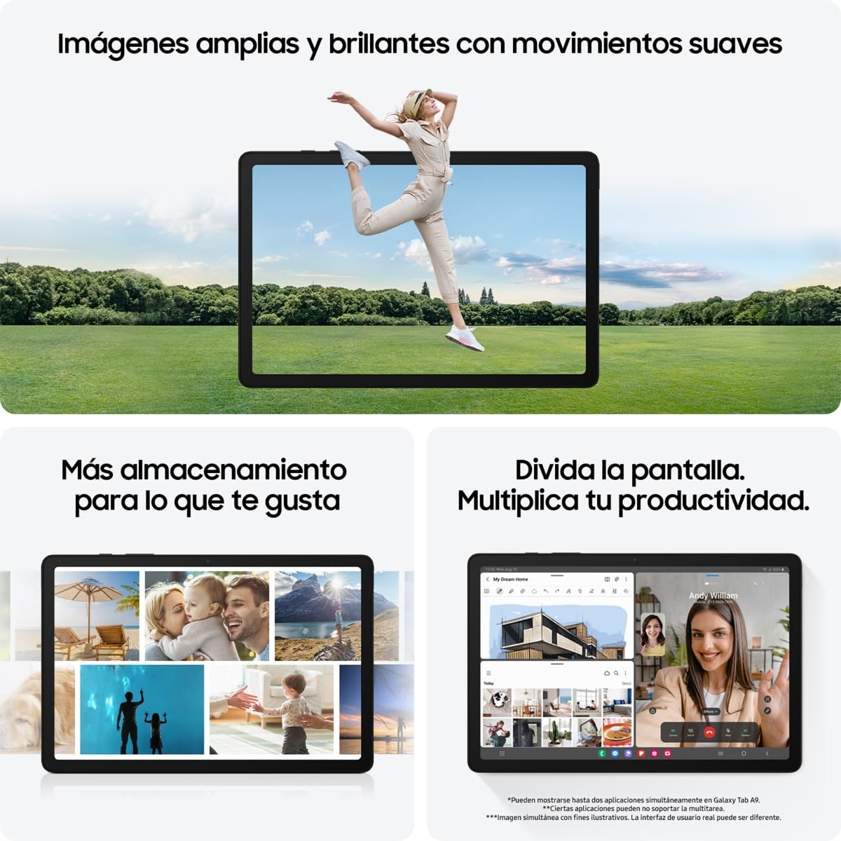 Samsung Galaxy Tab A9 Tablet Android, 64 GB Almacenamiento, WiFi, Pantalla 8.7”, Sonido Nítido, Gris (Versión Española)