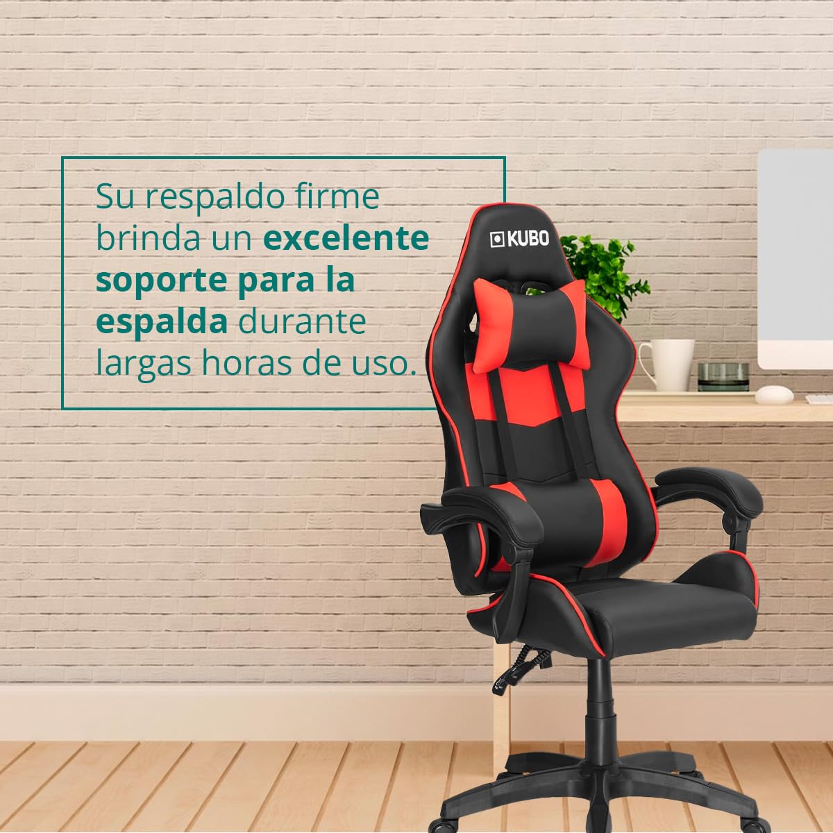 KUBO - Silla Gamer - Ergonómica - Reposacabezas - Elevación Gas Nivel 4 - Máximo Confort - Color: Rojo -Peso Máximo de hasta 130 kg