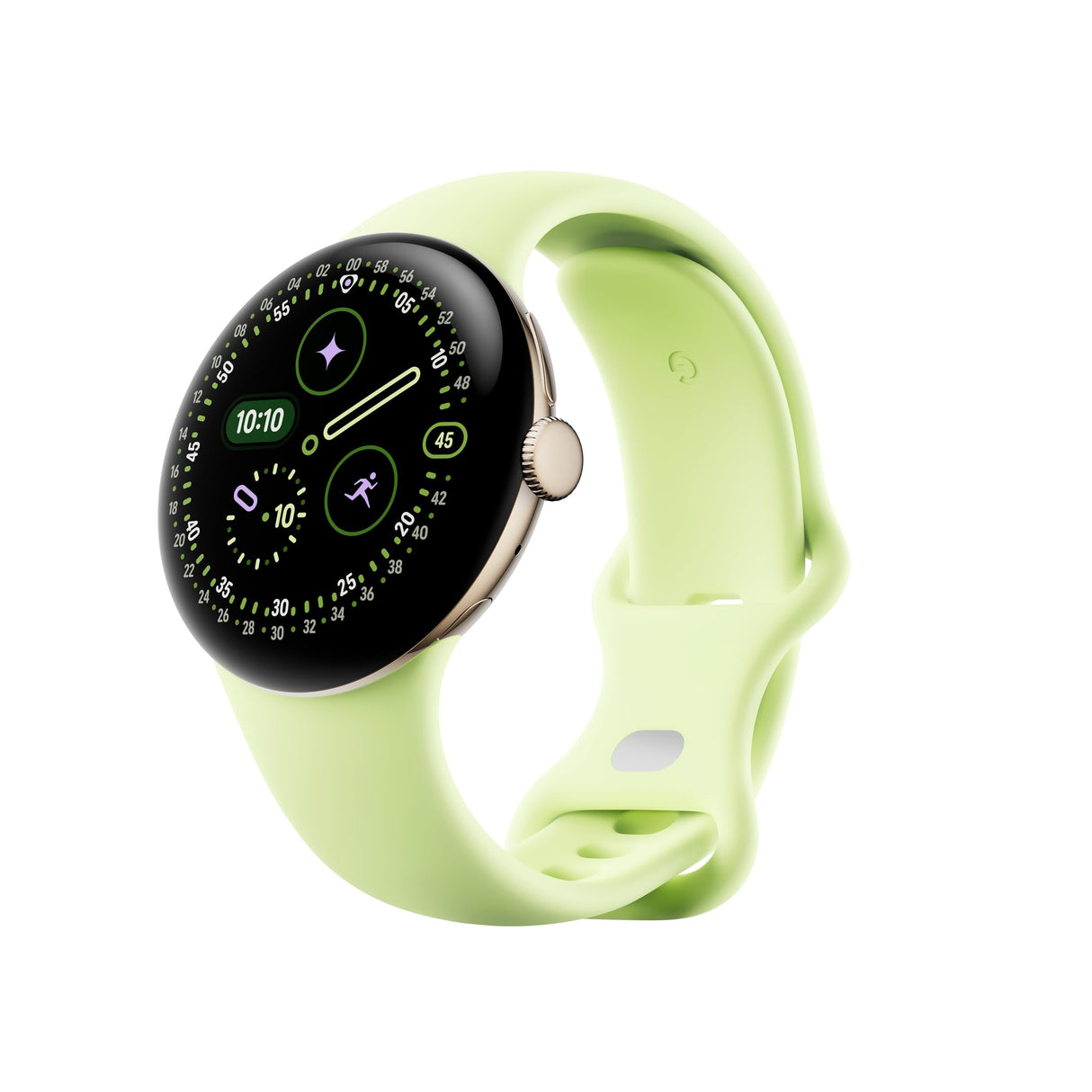 Google Pixel Watch 4 (41 mm) - Smartwatch Android con Seguimiento de la el Estado físico, y la Ayuda de Gemini - Caja de Aluminio en Oro Champagne - Correa Deportiva en Verde Lima - LTE