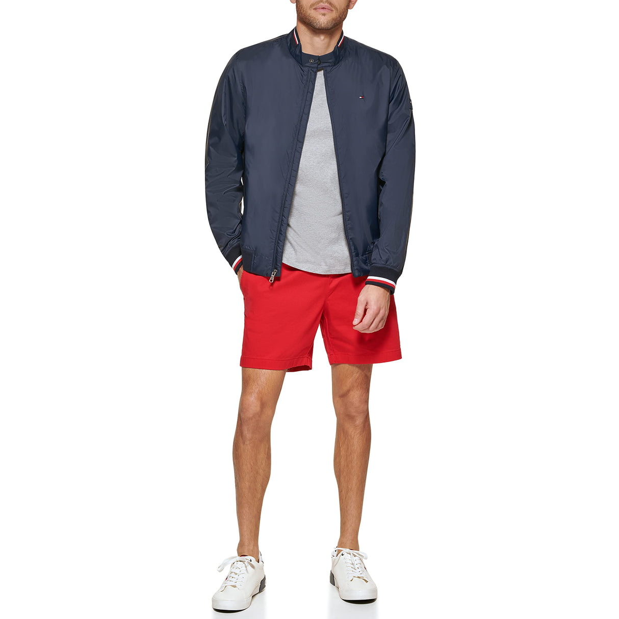 Tommy Hilfiger Men's Lightweight Varsity Rib Knit Bomber Jacket Chaqueta Shell, Poli Azul Marino, L para Hombre