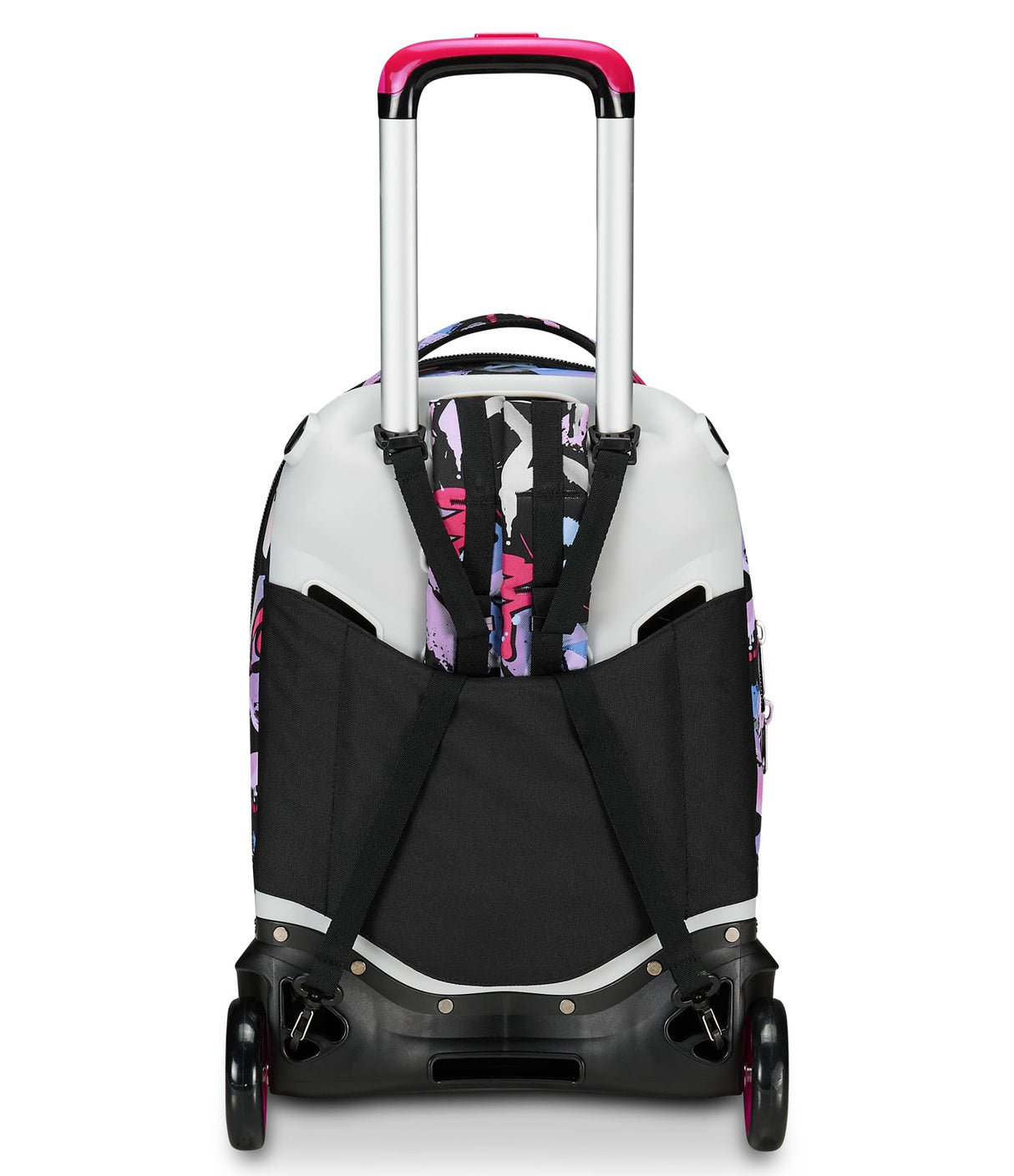 Seven - Mochila escolar Jack de 2 ruedas, color negro fucsia, Mark On Girl, 3 en 1, triple uso, mochila con carro desenganchable, bolsillo para botella y sistema cruzado, mochila escolar de viaje,