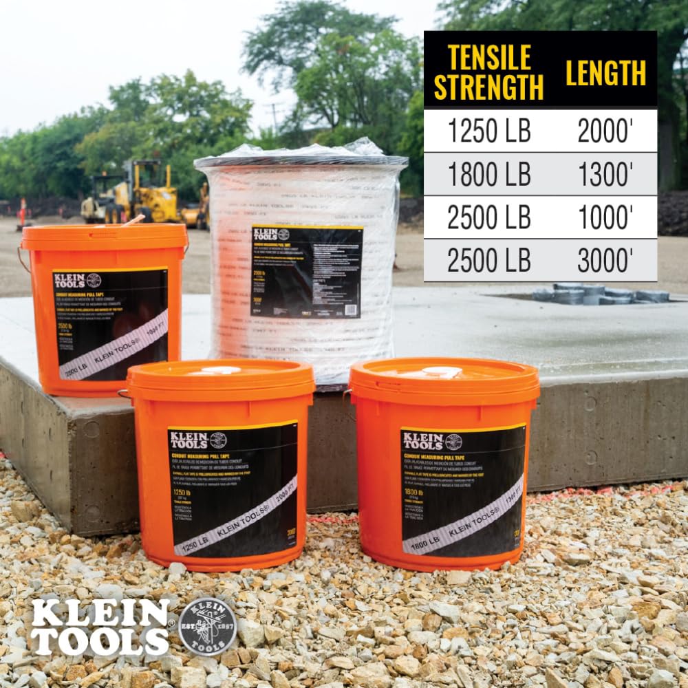 Klein Tools 50122 Cinta métrica de conducto para tracción de cables y cables resistentes, 1200 libras x 2000 pies de largo