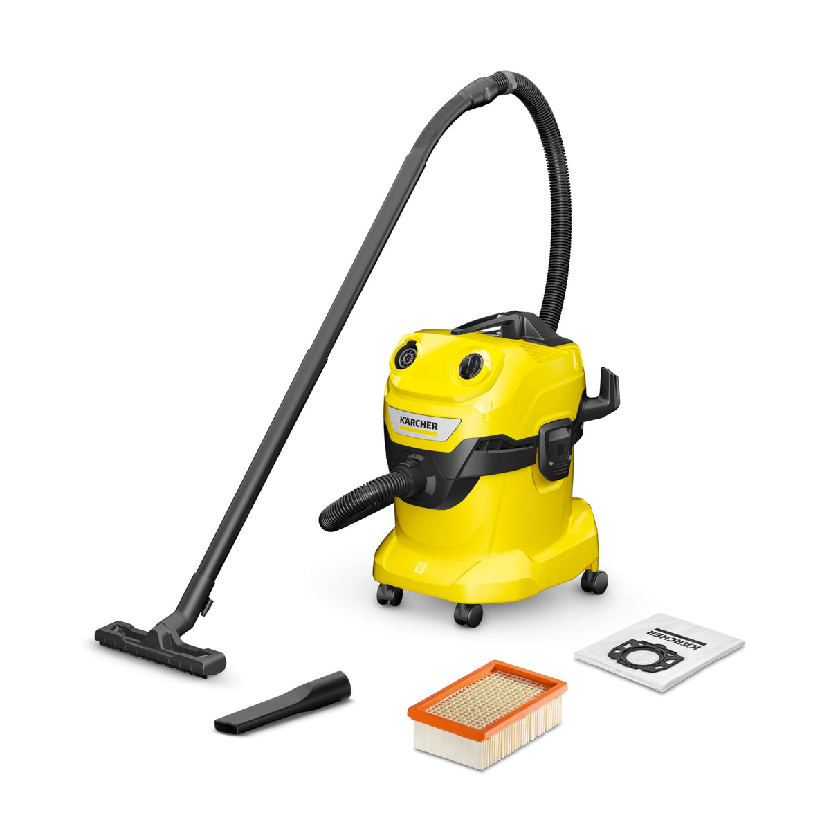 Kärcher Aspiradora en seco y húmedo WD 4 V-20/5/22, Potencia: 1000 W, depósito de plástico: 20 l, Manguera aspiración: 2,2 m, función soplado, Boquilla para Suelos y Ranuras, Bolsa Filtro de Fieltro