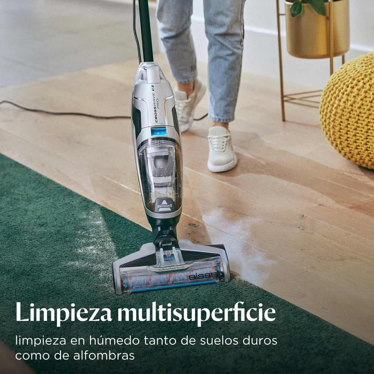 Bissell CrossWave C3 Pro, Aspirador de Mano con Cable, Aspira, Mopa y Seca, Potente Extracción de Suciedad Húmeda y Seca, 3-en-1 Escoba Aspiradora Vertical, Limpieza Multisuperficie, 3555N