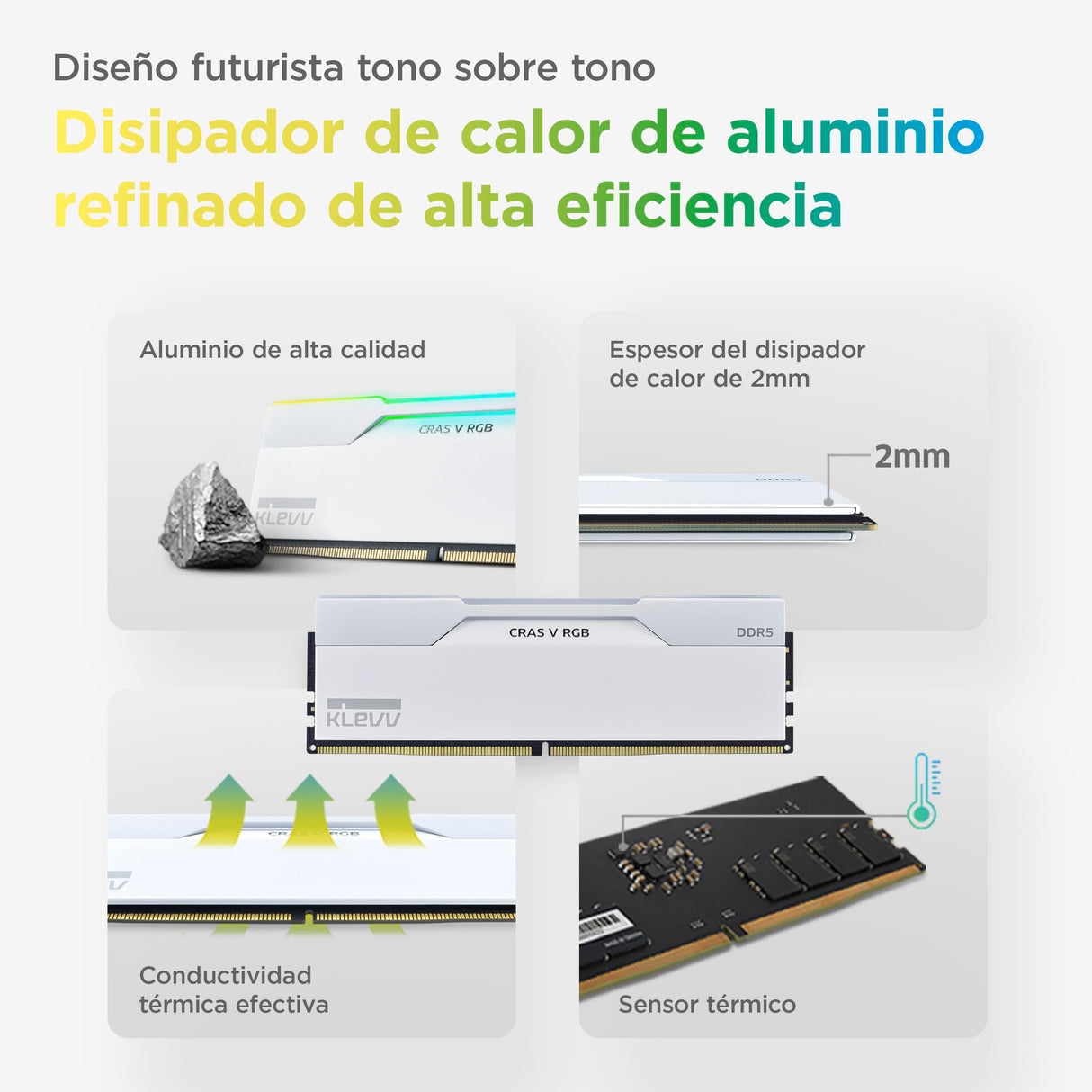 KLEVV CRAS V DDR5 RGB 48GB (2X 24GB) 8000MT/s CL38 Memoria RAM Gaming Kit XMP 3.0 Alto Rendimiento Overclocking 38-48-48-128– Juega más rápido con un CL38 ultrabajo