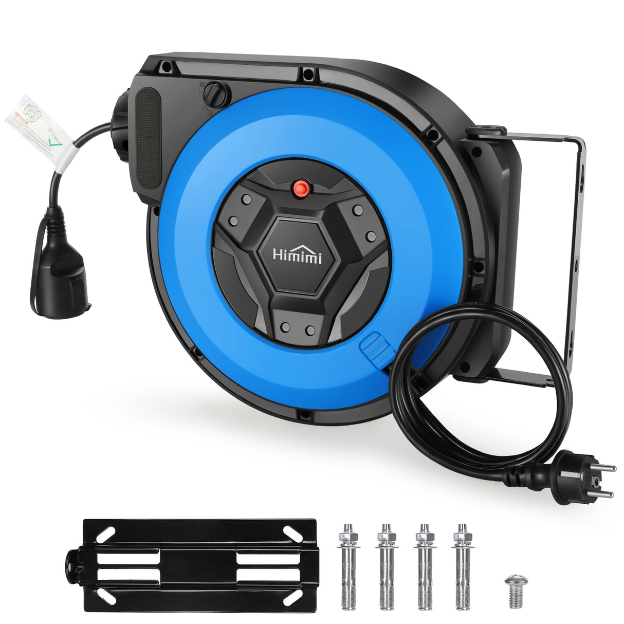 Enrollador de cable automático con soporte profesional 15 m + 2m| Enrollador retráctil montado pared y techo | 1500 W ~ 3000 W| carretes de cable automática | Giratorio 180° | Nivel de protección IP44