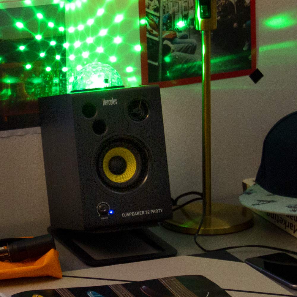 Hercules DJSpeaker 32 Party - Monitores de audio activos 2 x 15 watts RMS con bolas de luz integradas