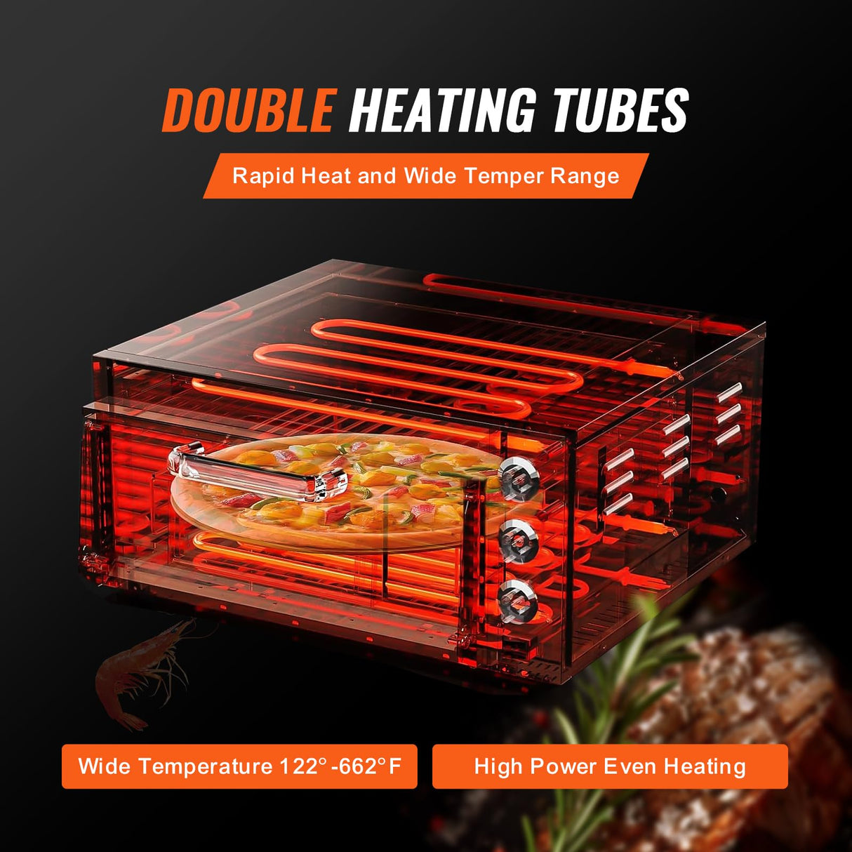 VEVOR Horno de Pizza Comercial Eléctrico de Encimera de Una Sola Capa, Acero Inoxidable con Piedra y Mango, Multiusos para Interiores para Restaurantes, Pretzels Horneados en Casa, 517 x 470 x 266 mm