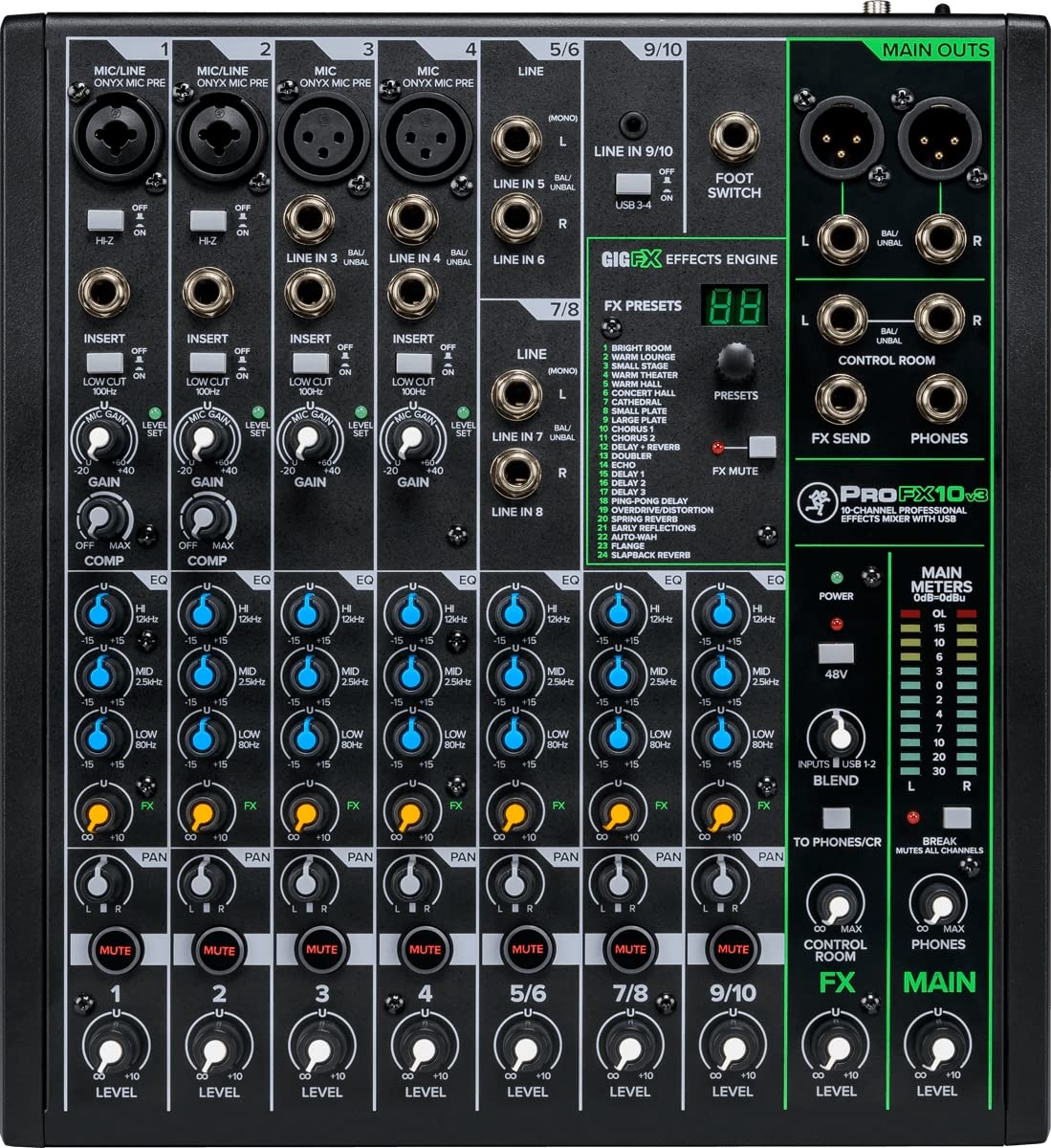 MACKIE ProFX10v3 Mezclador de Efectos Profesional de 10 Canales con USB