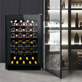 HCK Vinoteca, Nevera para Vinos 1 Zona de Refrigeración, 48 Botellas, 115 L, 4-22°C, Pequeña Nevera de 85 cm de Altura Con Panel Táctil, Nevera Silenciosa con Puerta de Vidrio, Negro