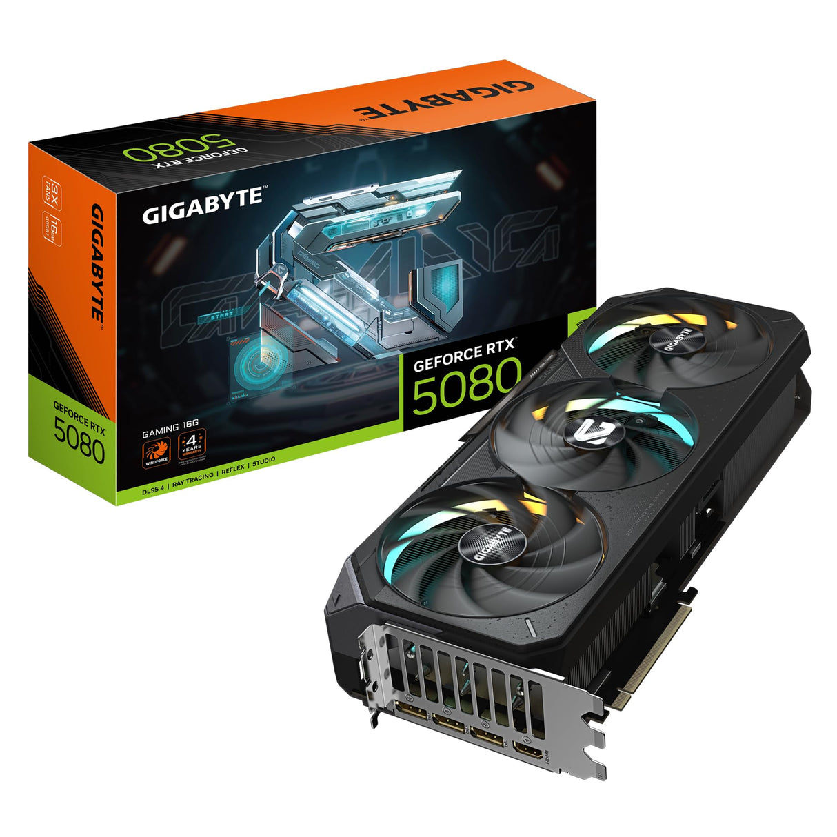 GIGABYTE GeForce RTX 5080 Gaming 16G Tarjeta Gráfica - 16GB GDDR7, 256 bits, PCI-E 5.0, 2730MHz Core Clock, 3 x DisplayPort, 1 x HDMI, NVIDIA DLSS 4, GV-N5080GAMING-16GD
