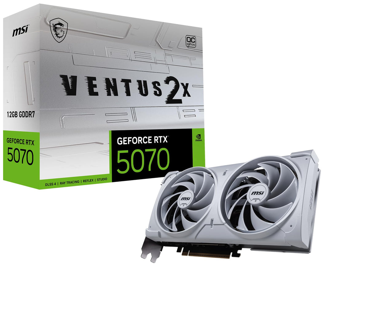 MSI Gaming RTX 5070 12G Ventus 2X OC White Tarjeta gráfica (12 GB GDDR7, 192 bits, Rendimiento Extremo: 2557 MHz, DisplayPort x3 2.1a, HDMI 2.1b, NVIDIA Blackwell Architecture)