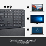 Logitech ERGO K860 for Business, Teclado partido inalámbrico - Diseño ergonómico, Tecnología Logi Bolt segura, Bluetooth, Certificación global, Windows/Mac/Chrome/Linux, QWERTY US Internacional - Gris