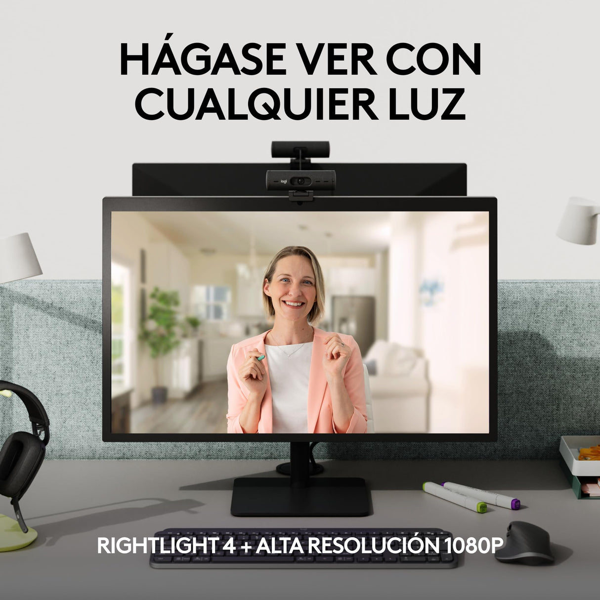 Logitech Brio 505, cámara Web Full HD con corrección de iluminación automática, Encuadre automático, 2 micrófonos con reducción de Ruido, Tapa de privacidad - Msft Teams, Google Meet, Zoom - Gris