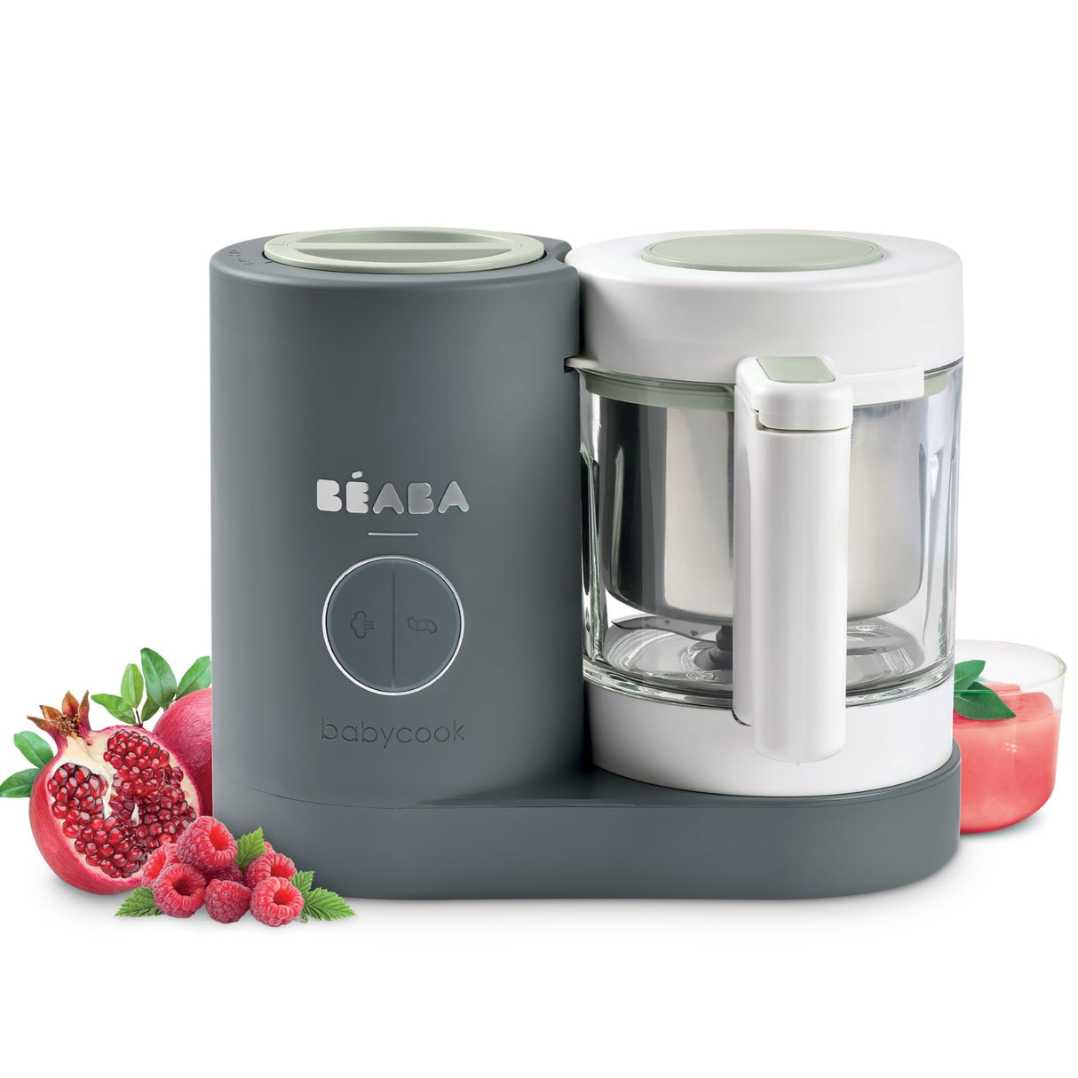 BÉABA Babycook Neo, Robot de cocina infantil, tritura, cocina y cuece al vapor, Rápido en 15 minutos, Recipiente de vidrio y cesta de acero inoxidable, Para Bebés y Niños, Gris mineral