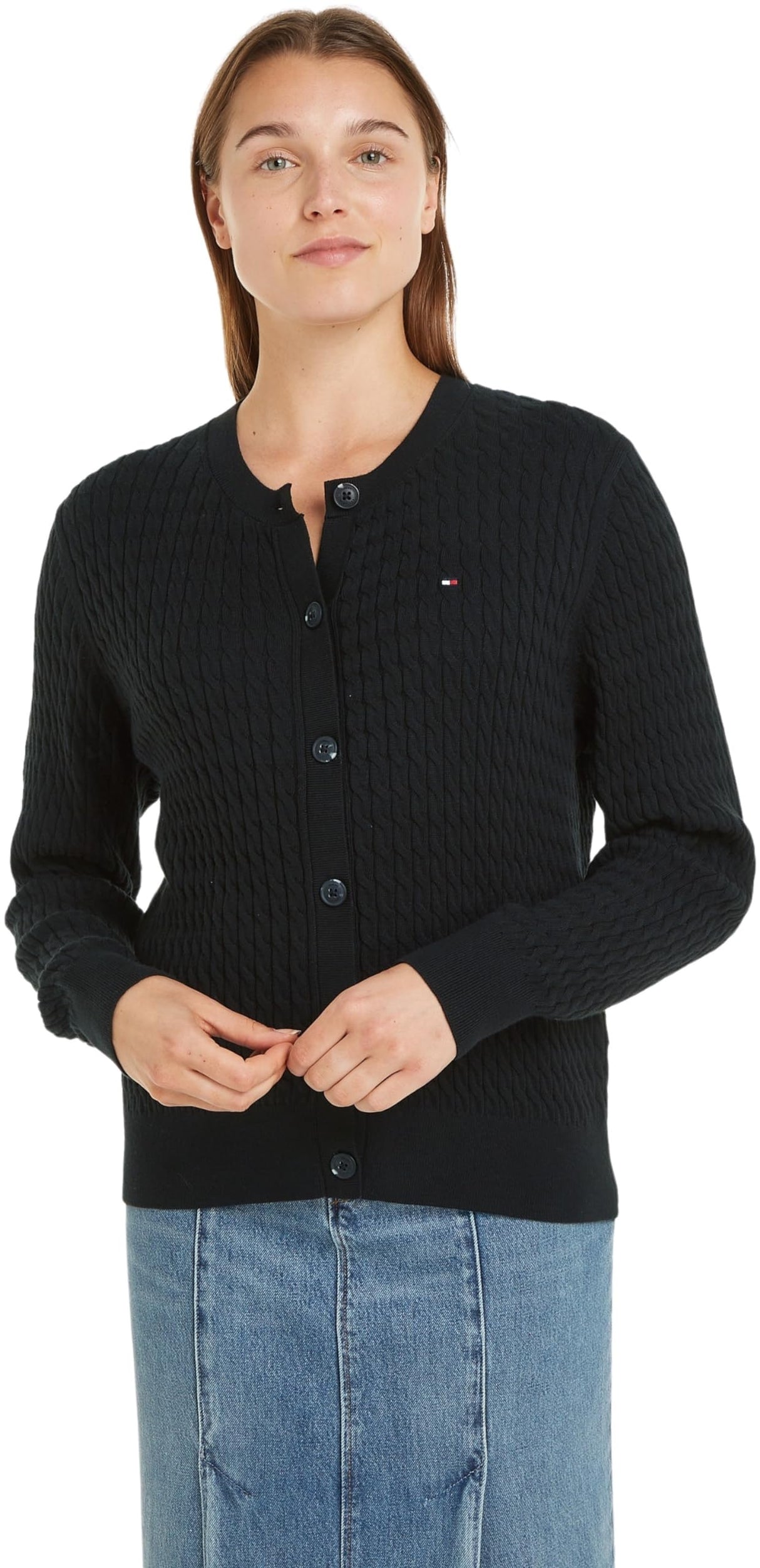 Tommy Hilfiger Cárdigan Mujer Trenzado, Negro (Black), XL