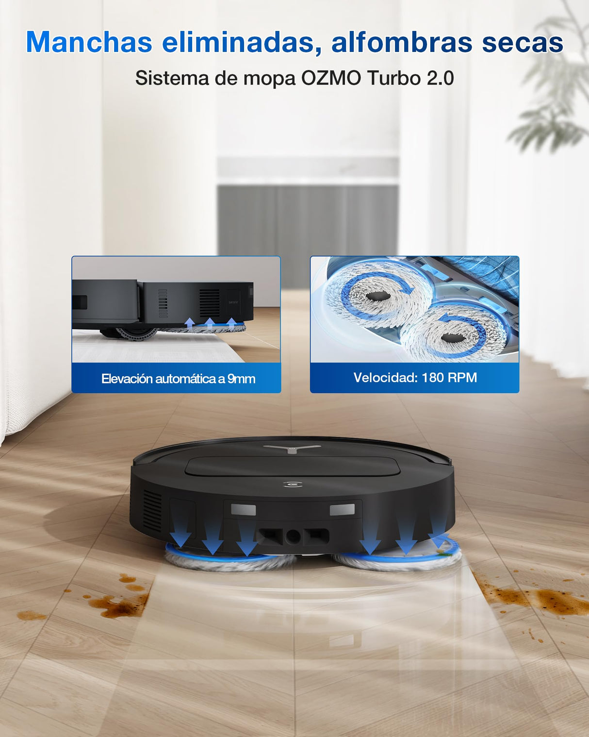 ECOVACS DEEBOT T50 Omni Robot Aspirador y mopa, 15.000Pa, Cepillo Lateral Extensible, ZeroTangle 2.0, estación Omni Todo en uno, mopa con Agua Caliente a 75℃ lultrafino de 81mm, Negro