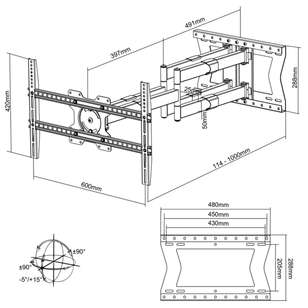 Nanook 4100 Soporte de Pared de Brazo Largo para televisores de 42 a 75 Pulgadas, Extensión Extra Larga de hasta 100 cm, Soporte de TV Que Permite Movimiento Completo, Soporta un Peso de hasta 80 kg