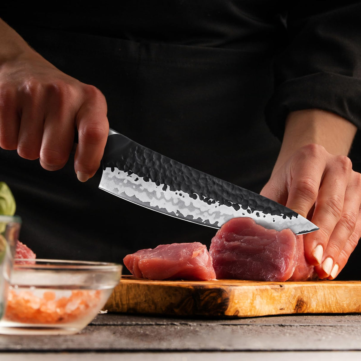 SHAN ZU Juego de Cuchillos de Cocina con Bloque, Set de Cuchillos Japonés Forjado a Mano, Acero 10Cr15MOV de 7 Capas, Bloque de Cuchillo con Afilador Profesional, Mango de Madera de Arce