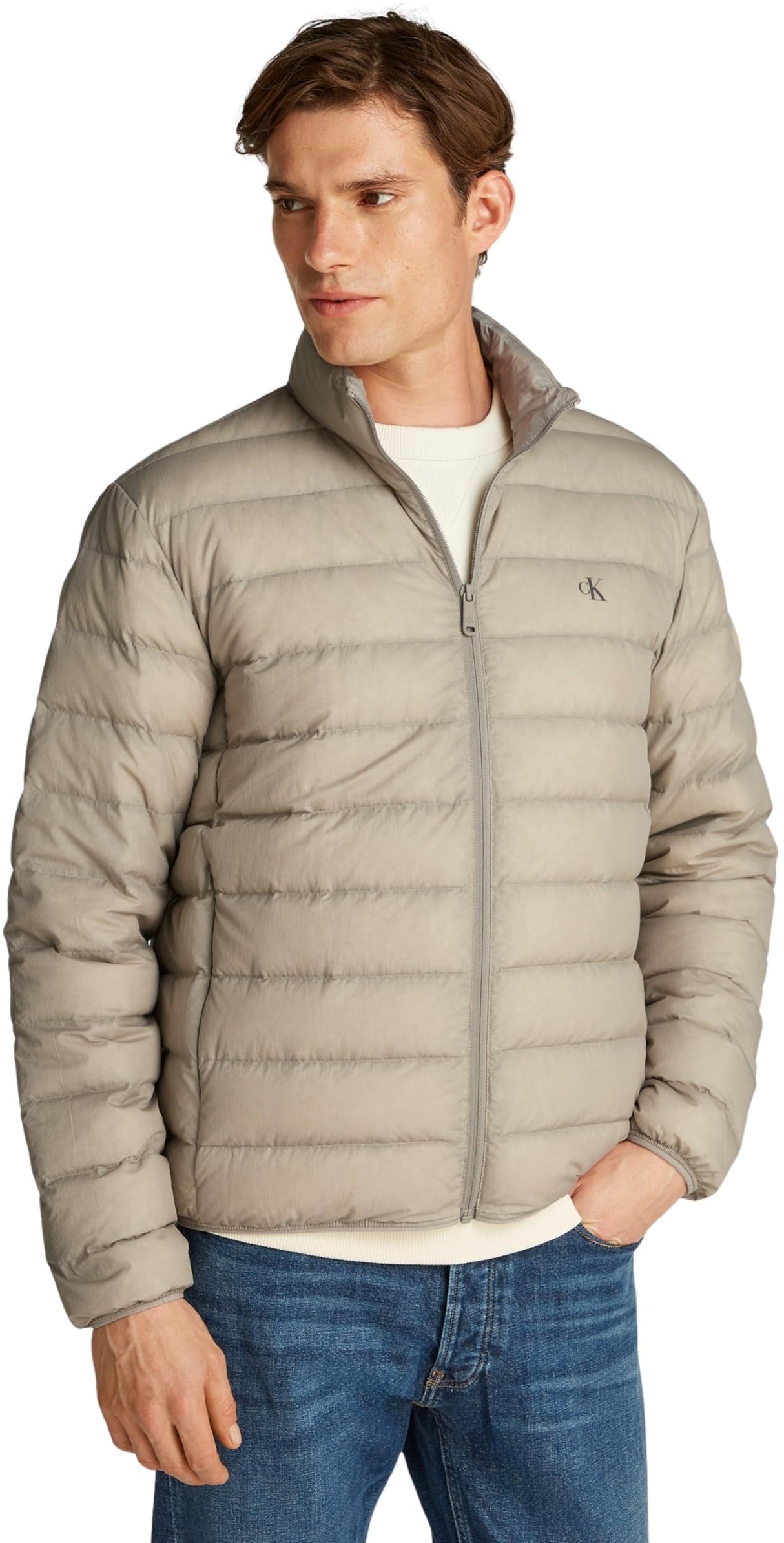 Calvin Klein Cazadora acolchada Hombre Down Jacket ligera, Gris (Rock Ridge), XS