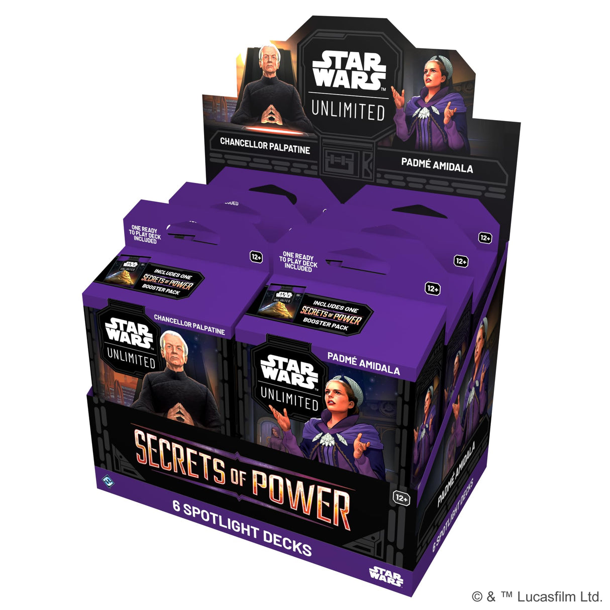 Asmodee Star Wars: Unlimited TCG Secrets of Power Spotlight Deck Display - 3 Padmé Amidala & 3 Chancellor Palpatine Pre-Built Decks, Ages 12+, 2+ Players, 20 Minute Playtime