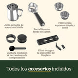Cuisinart® Máquina de Espresso Slim | Espresso, Americano, Cold Brew | Vaporizador de leche | 15 bares | Portafiltro sin fondo | Compacta | 1,5L | Tazas de viaje