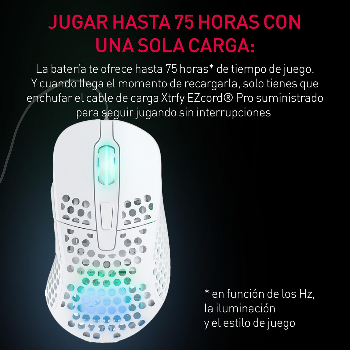 Xtrfy M4 Wireless, Ratón Gaming Inalámbrico Ultraligero, Optimizado para eSports, Radiofrecuencia 2,4 GHz, Iluminación RGB, Ratón Ergonómico Ajustable para Diestros, Recargable, Weiß