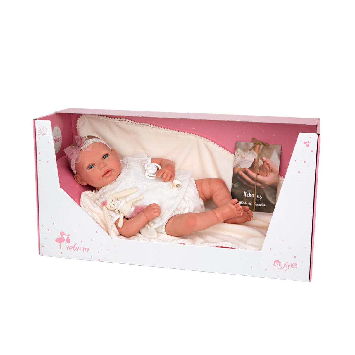 ARIAS - Muñeca Reborn Naroa de 45 cm con Manta y Muñequito, Bebé Realista con Ropita, Chupete y Chupetero, Extremidades de Vinyl y Cuerpo Blando, Juguete para Niños y Niñas +3 años (ARI98088)