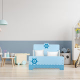 Relaxdays Cama Infantil con Diseño de Marinero, Bordes Anticaída, Somier Láminas, 60 x 77 x 143 cm, MDF, Blanco/Azul