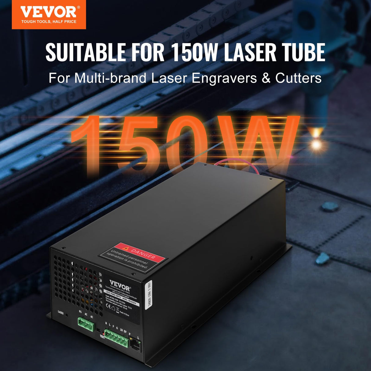 VEVOR Fuente de Alimentación Láser de CO2 para Tubo Láser de 150 W, Protección de Corriente Constante y Circuito Abierto, Disipación Rápida del Calor, Compatible con Grabadores y Cortadores Láser