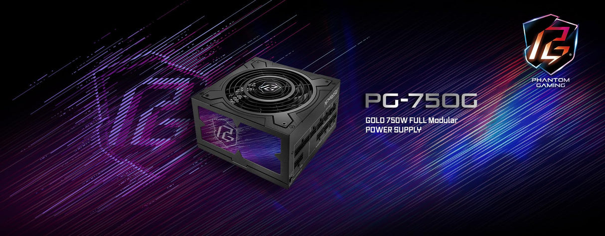 Fuente ALIMENTACION ASROCK PG-750G,PSU,750W,80 Plus Gold/A,135MM,Modular,PCI-E 5.1 (12+4pin) x1,PCI-E (6+2 Pin) x3,SATA (5 Pin) x9