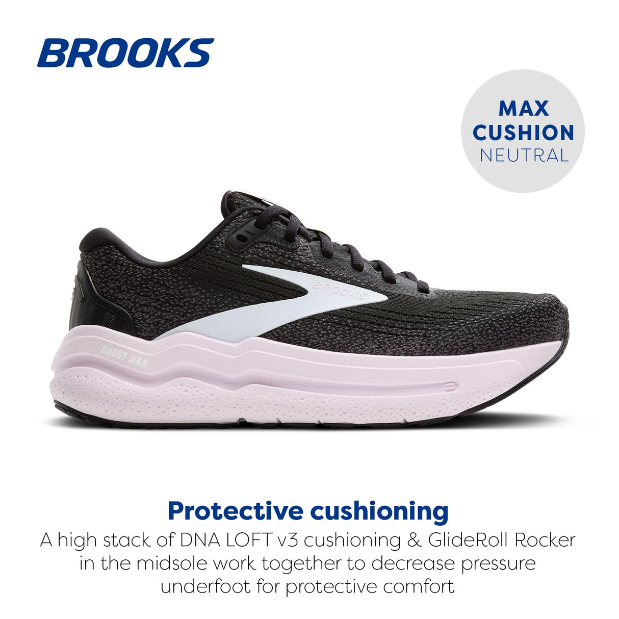BROOKS 1204201B077 Ghost MAX 2 Mujer Black/White/Orchid Ice EU 40