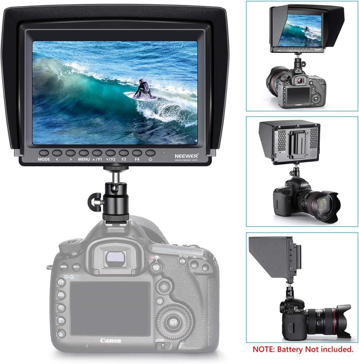Neewer F100 7" 1280x800 IPS Pantalla Monitor de Campo de Cámara Soporte 4k Entrada Video HDMI para DSLR Cámara sin Espejo Sony A7S II A6500 Panasonic GH5 Canon 5D Mark IV y más (Batería no incluida)