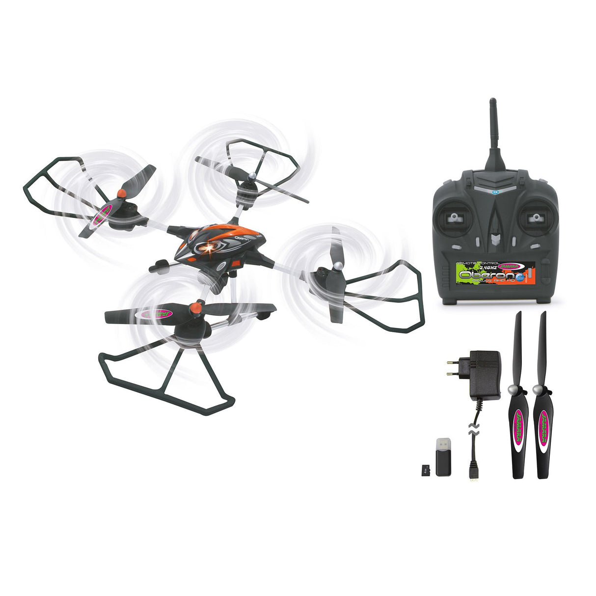 Jamara 422007 - Oberon Altitude Drone HD Brújula Turbo Negro/Rojo - 2,4 GHz multijugador, Cámara HD con SD 4 GB, 40 Km/h