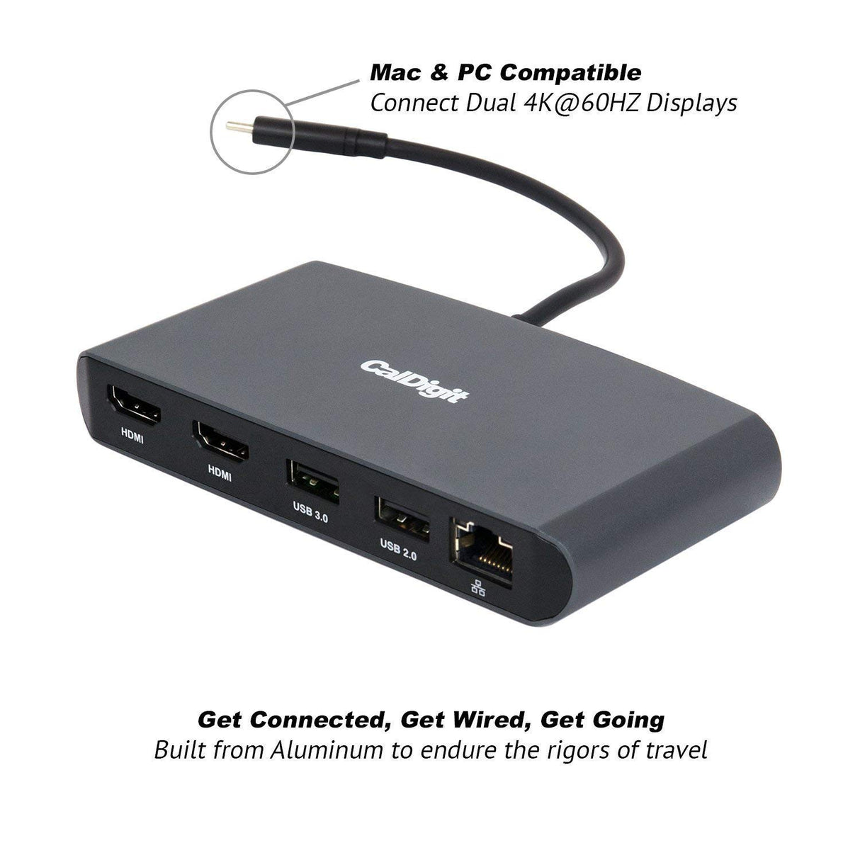 CalDigit Thunderbolt 3 Mini Dock (HDMI 2.0) - Portátil, Alimentado por Bus, 40 GB, Dual 4 K a 60 Hz, USB 3.0 y 2.0, GbE LAN. Compatible con Thunderbolt 3 Mac y PC (Dual HDMI 2.0)