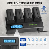 NEEWER 4pcs NP-F750 7.4V 5600mAh Batería de Repuesto con Cargador de 4 Canales y Adaptador de Corriente, Compatible con NP-F550/750/770/970 FM500H QM71D QM91D, Monitores de Campo, Luces de Video