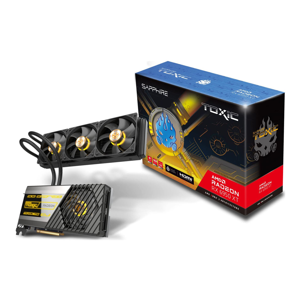Sapphire RX6950 XT Toxic Edición Limitada con Enfriador líquido, 16 GB DDR6, PCIe4, HDMI, 3 DP, Reloj de 2532 MHz, iluminación RGB