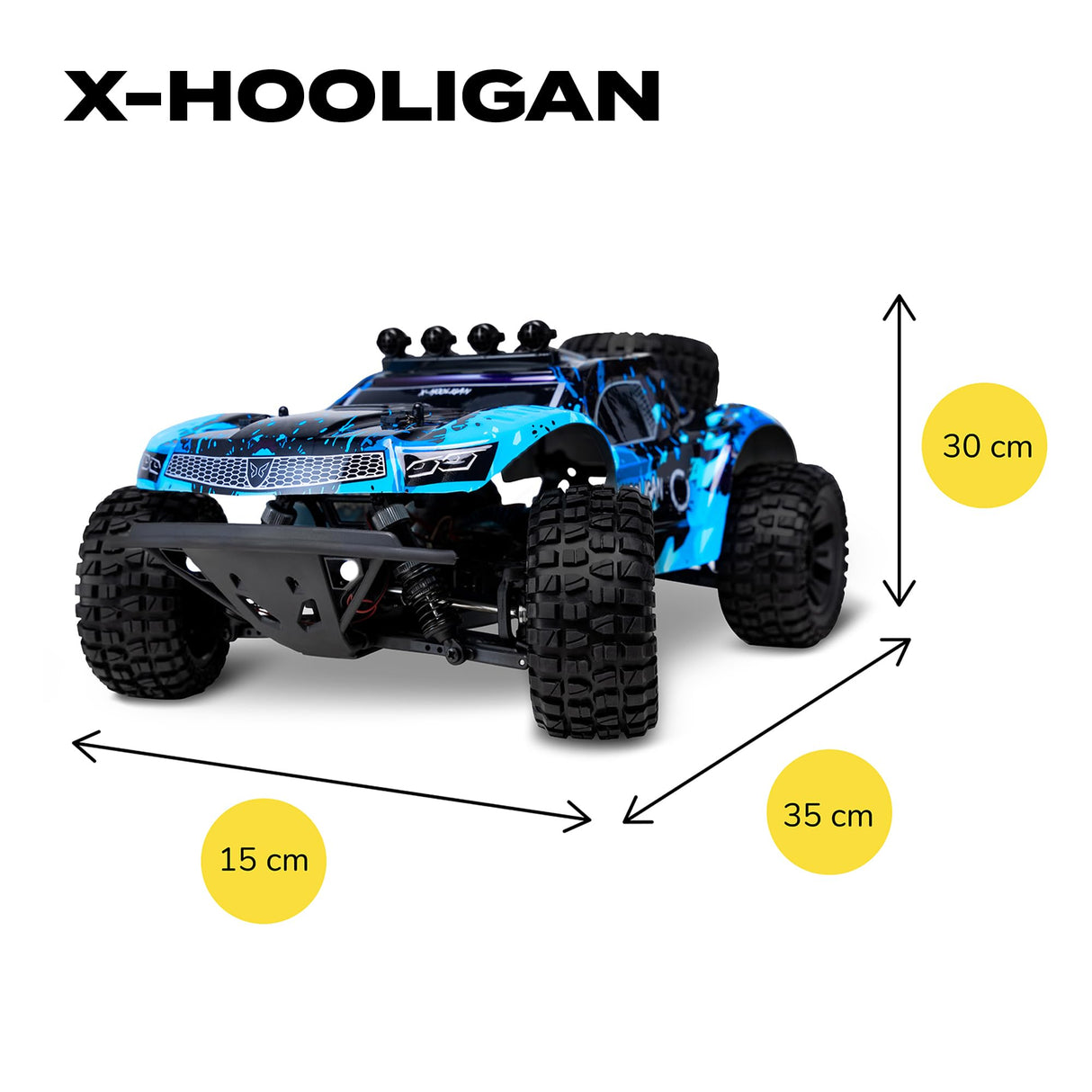 Overmax X-Hooligan Gran Coche de Control Remoto Rápido Escala 1:10 Velocidad 35 km/h Alcance 100 Metros 4x4 Drive 40 Minutos Conducción Diversión Iluminación LED