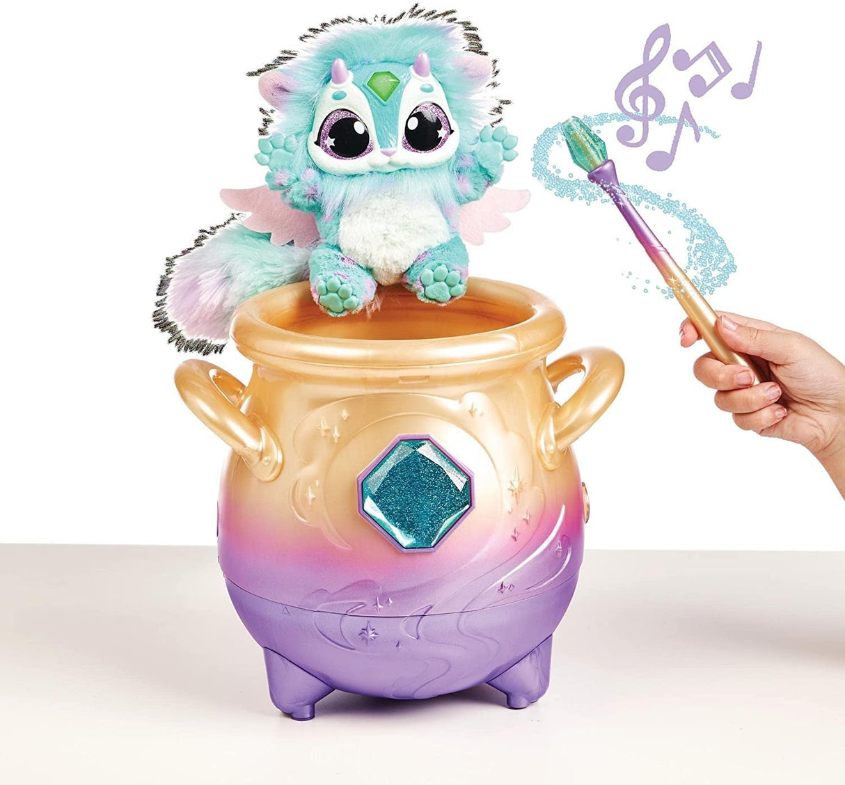 Magic Mixies Peluche Color Azul, Juguete Interactivo de Magia, con caldero de pócimas, Luces Efectos y Sonidos, muñeco con Muchos Accesorios como una Varita, (MGX01000)
