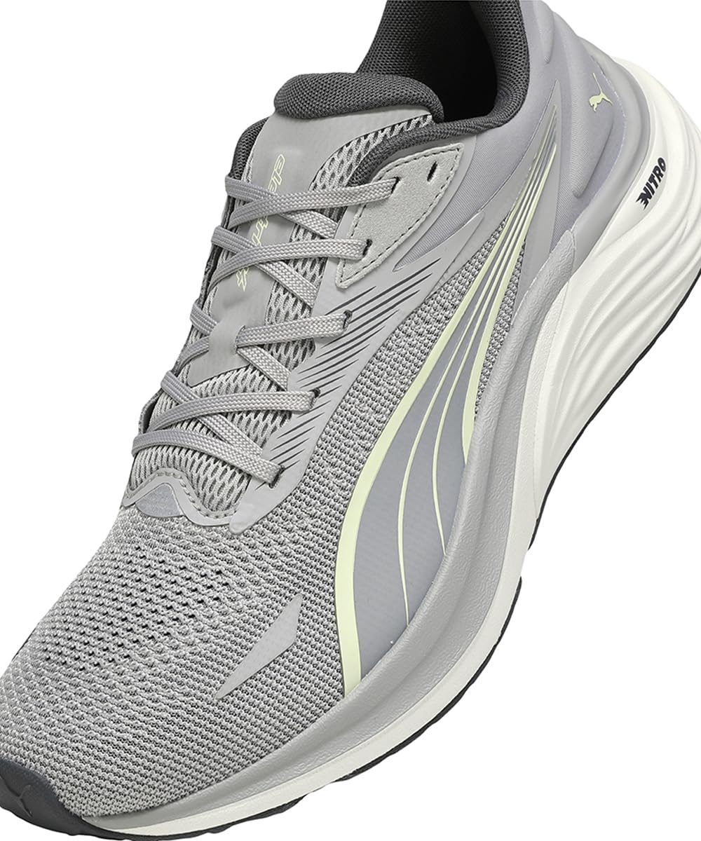 PUMA Electrify Nitro 4, Zapatillas para Correr de Carretera Hombre, Gris Echo Gold Moon, 44 EU