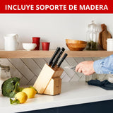 Tefal Ice Force – Bloque de 7 cuchillos: Pan 20 cm, Chef 20cm, Santoku 18 cm, Universal 11cm, Pelar 9cm | Acero Inoxidable Alemán, Corte Preciso, Mango Remachado, Resistente a la Corrosión