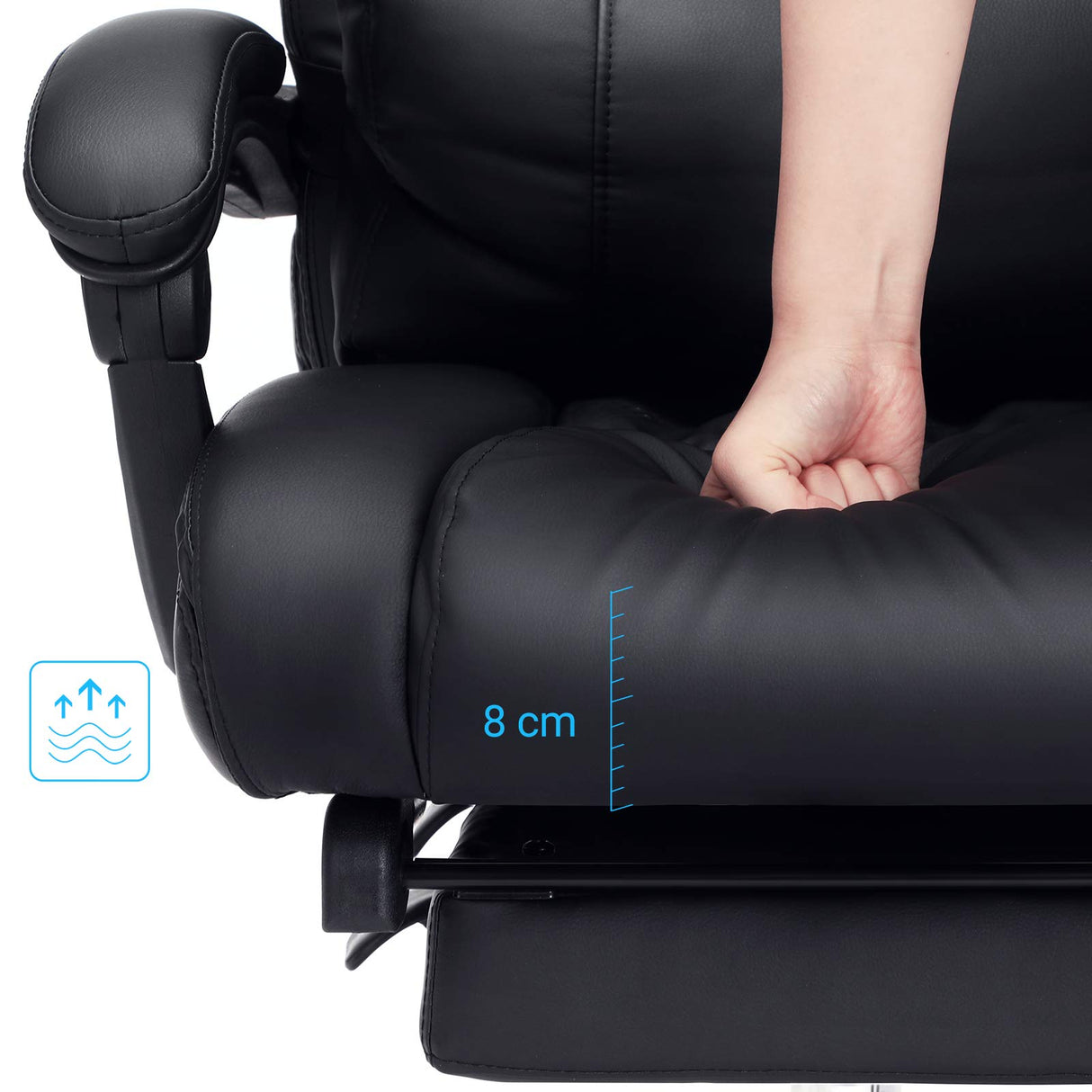 SONGMICS Racing Silla de Escritorio computadora Oficina Ergonómica con reposapiés Plegable PU Metal Cromado Negro 150 kg OBG71B