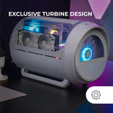 Mars Gaming MC- CYLON, Caja Gaming MicroATX, Diseño Cilíndrico de Turbina, Panel Cristal Templado y Ventana Superior Curvada Panorámica, Ventilador Frontal RGB 200mm + Ventilador Trasero 120mm, Blanco