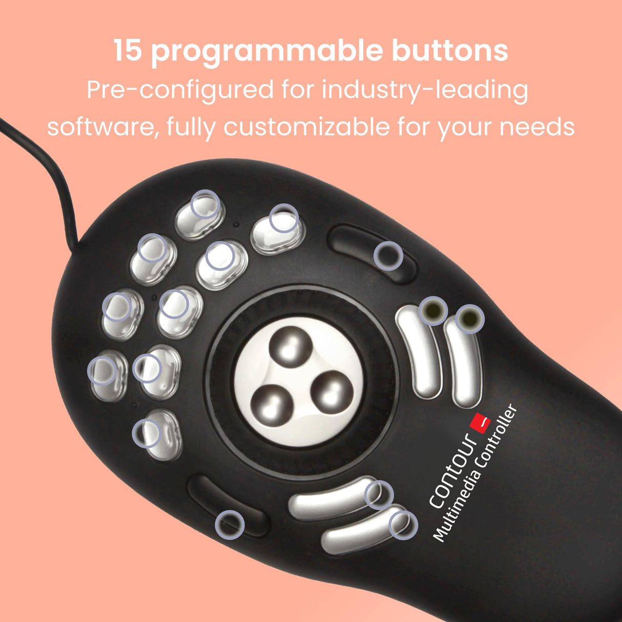 Contour Multimedia Controller Pro v2 | Controlador para pc ergonómico para Editor de imágenes de música de vídeo | para PC y Mac | USB | 15 Botones | Jog Ring de aleación de 7 velocidades