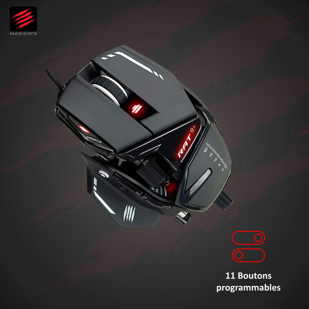 Mad Catz MR05DCINBL000-0 R.A.T. 8+ - Ratón (mano derecha, Óptico, USB, 16000 DPI, 16000 pps, Negro), rojo
