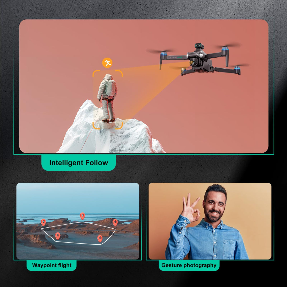 OBEST Drone GPS con Cámara 4K, Mando Distancia con Pantalla UHD 5.9", Dron Plegable con Tarjeta SD, 2 Batería 40Min, Transmisión FPV 5G, RC Cuadricóptero Adultos Estabilizador Seguimiento
