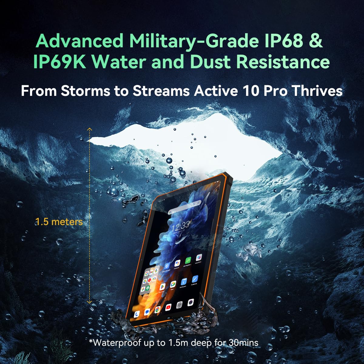 Blackview Active 10 Pro 5G Tablet Resistente, Batería 30,000mAh, Luz para Camping de 400lm, 11'' FHD+, Android 14 IP68 Tablet, 36GB+512GB(2TB Ampliable), Dual SIM 5G, 108MP+50MP+20MP, NFC GPS Negro
