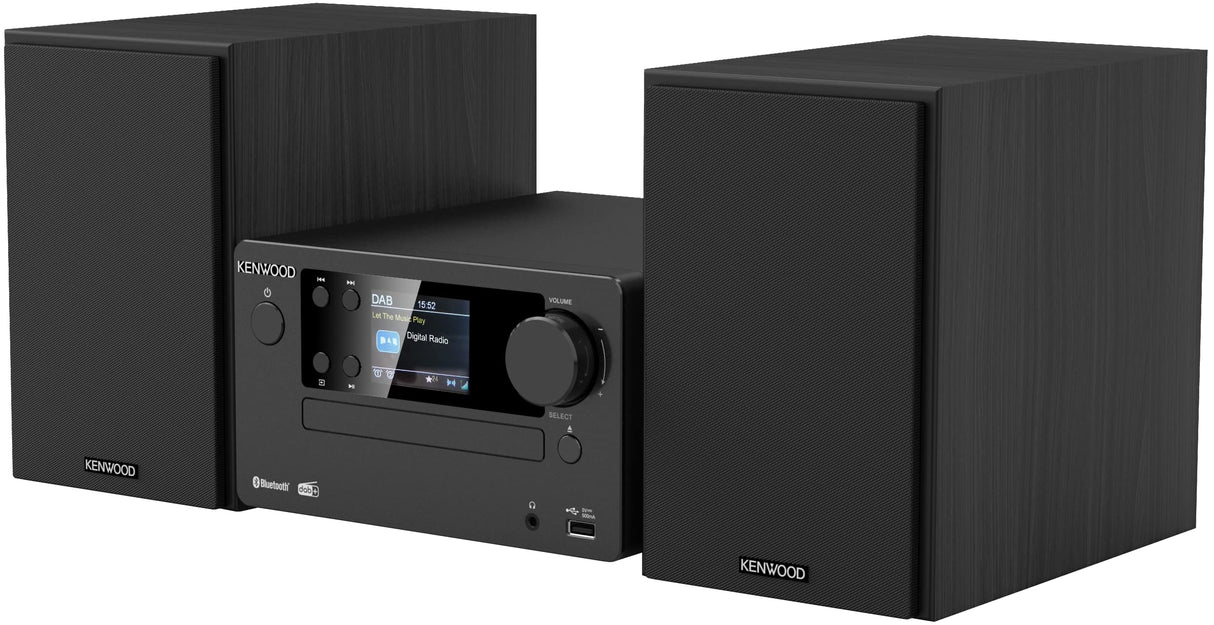 Microcadena HiFi Kenwood M-725DAB-B con CD, USB, Dab+ y Bluetooth Audio-Streaming. Color: Negro - Mini Equipo de Musica para casa
