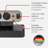 Brennenstuhl Regleta de sobremesa dúplex con Interruptor (Regleta con USB C Power Delivery, 1x USB C y 1x USB A, 10x Tomas de Contacto de protección, 2m) Plata/Negro