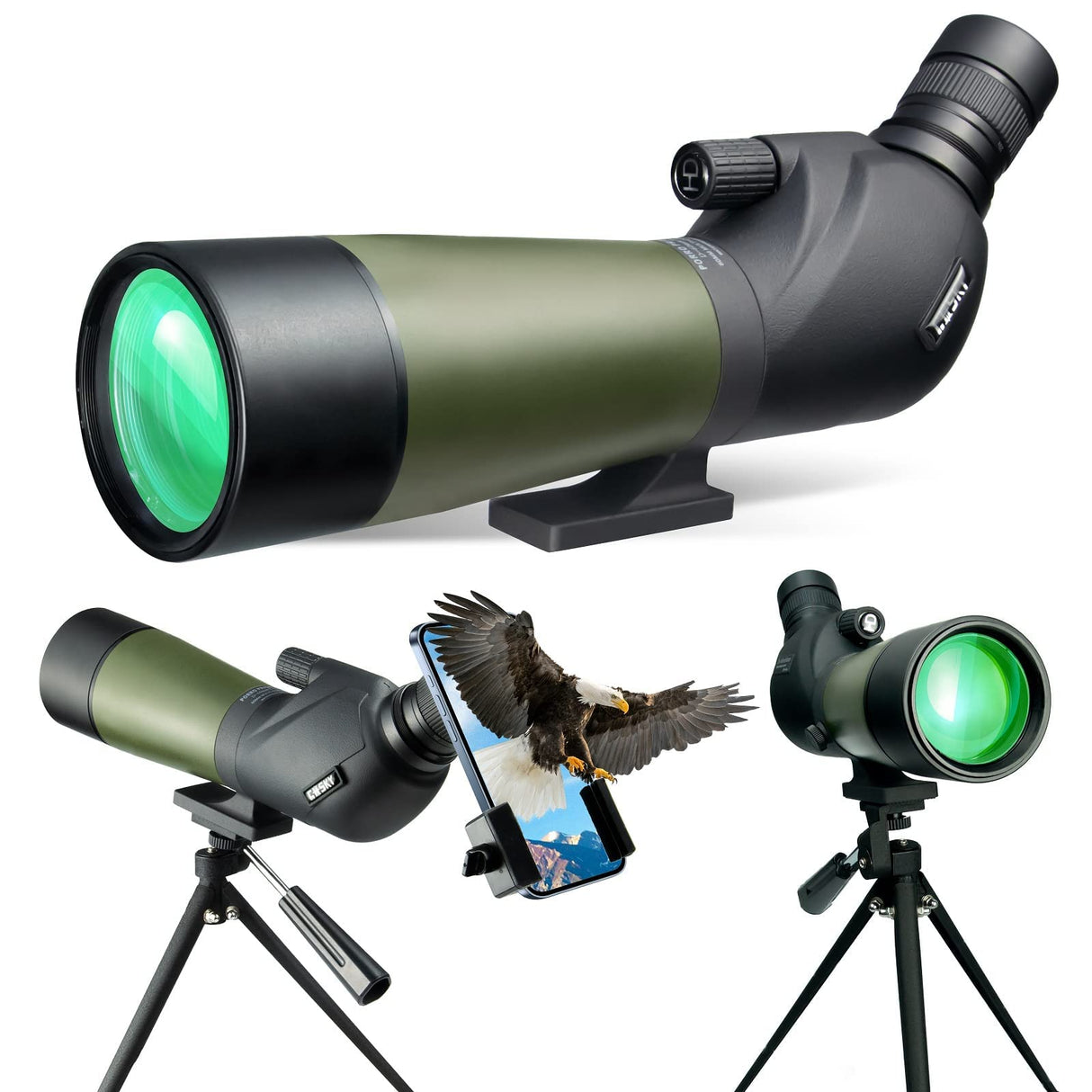 Gosky Telescopio BAK4 de 20-60 x 60 Pulgadas con trípode, Bolsa de Transporte y Adaptador de teléfono de Alcance - Telescopio BAK4 para Tiro al Objetivo, Caza, observación de Aves, paisajes de Vida